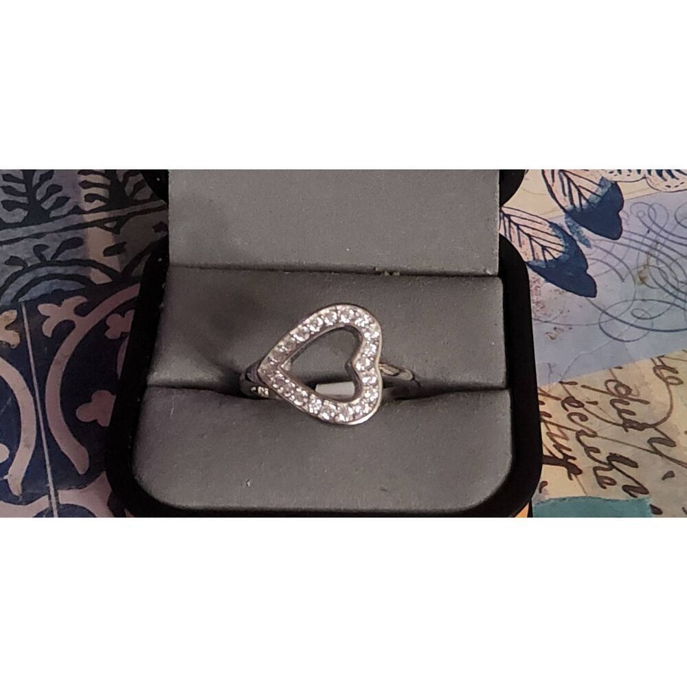 Open Pave Sim Diamond East West Heart Design Promise/Engagement Ring #9~925SS